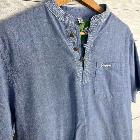 Sonam Gears Womens Blue Embroidered Cotton Short Sleeve Shirt size Medium NEW - Picture 5 of 10